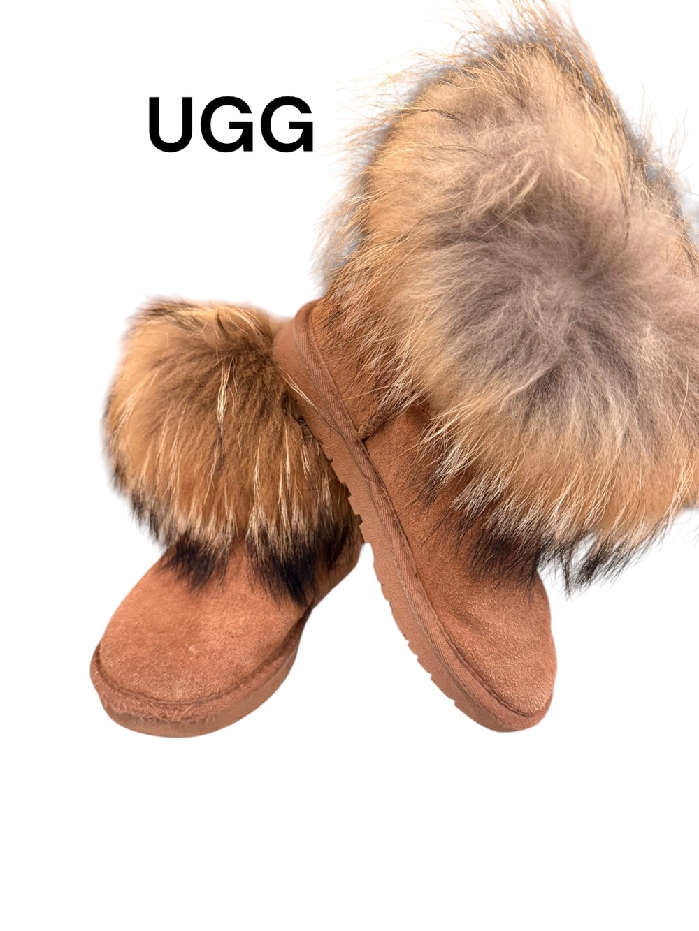 UGG Chestnut/Tan Suede Ankle Boots with Fur Trim
